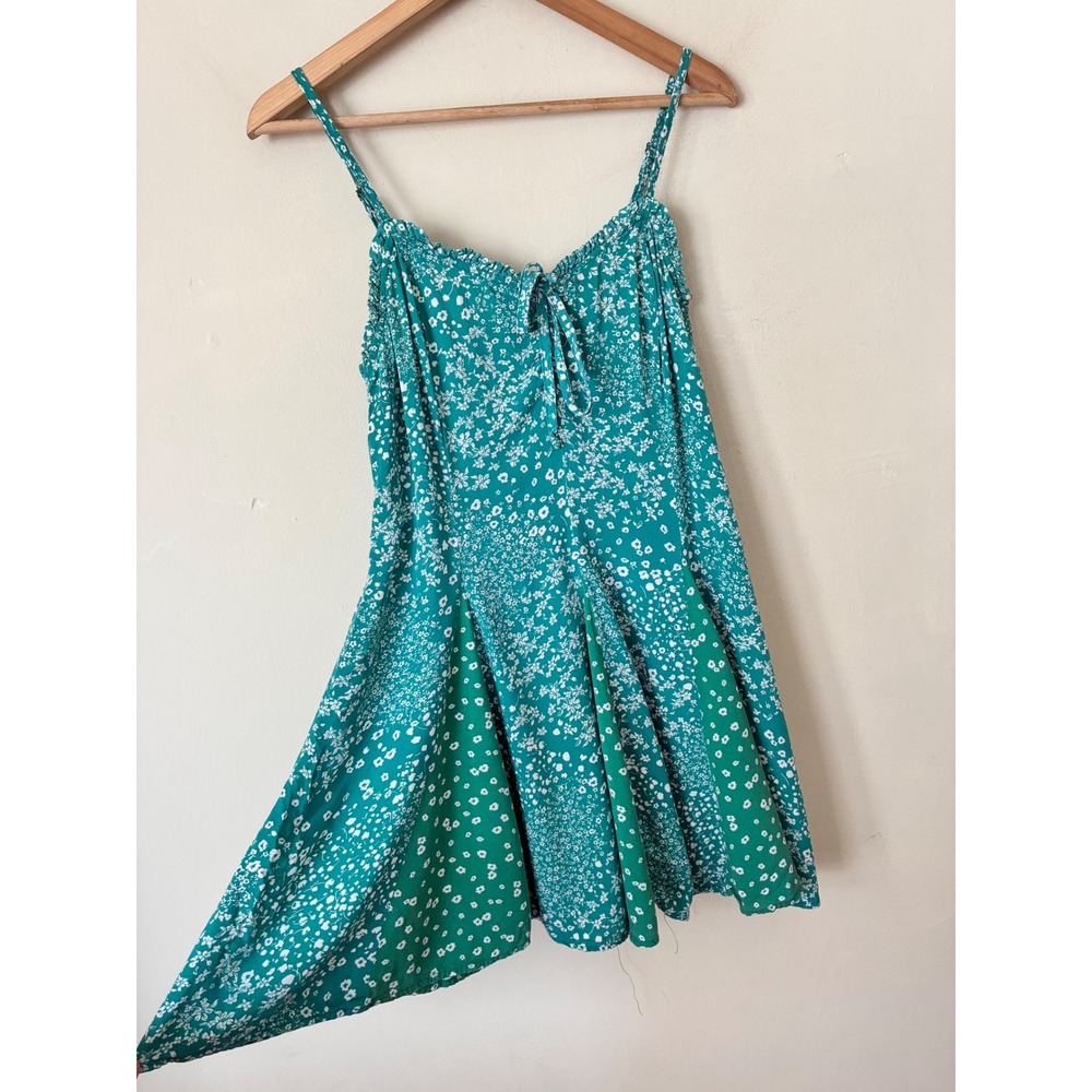 Wild Fable Patchwork Teal Green Floral Mini Dress L Cottagecore Garden
